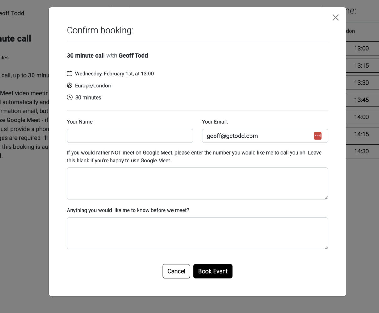TidyCal booking form screenshot