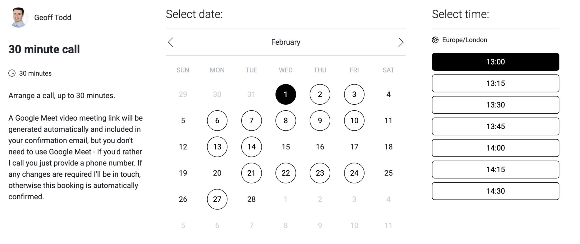 TidyCal scheduling interface screenshot